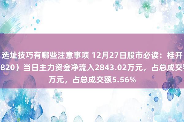 选址技巧有哪些注意事项 12月27日股市必读：桂开头（002820）当日主力资金净流入2843.02万元，占总成交额5.56%