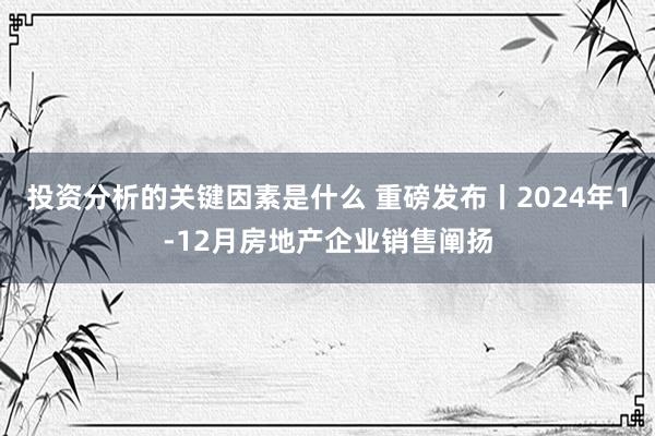 投资分析的关键因素是什么 重磅发布丨2024年1-12月房地产企业销售阐扬