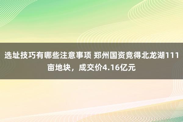 选址技巧有哪些注意事项 郑州国资竞得北龙湖111亩地块，成交价4.16亿元