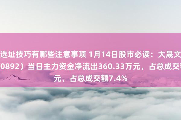 选址技巧有哪些注意事项 1月14日股市必读：大晟文化（600892）当日主力资金净流出360.33万元，占总成交额7.4%