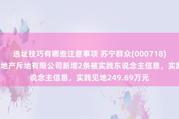 选址技巧有哪些注意事项 苏宁群众(000718)控股的南京浦东房地产斥地有限公司新增2条被实践东说念主信息，实践见地249.69万元