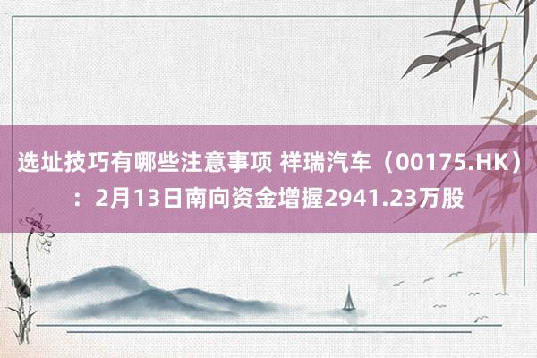 选址技巧有哪些注意事项 祥瑞汽车（00175.HK）：2月13日南向资金增握2941.23万股