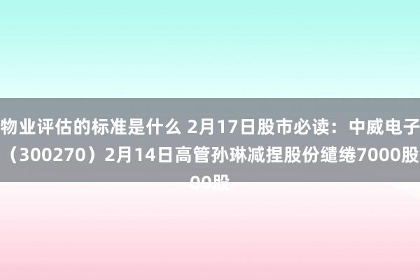 物业评估的标准是什么 2月17日股市必读：中威电子（300270）2月14日高管孙琳减捏股份缱绻7000股