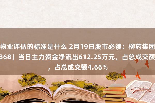 物业评估的标准是什么 2月19日股市必读：柳药集团（603368）当日主力资金净流出612.25万元，占总成交额4.66%