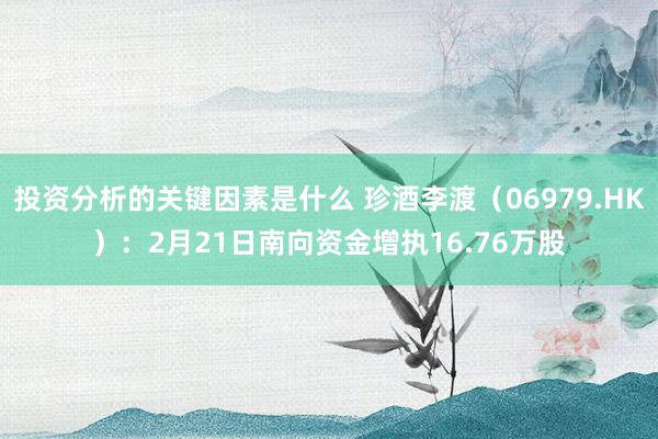 投资分析的关键因素是什么 珍酒李渡（06979.HK）：2月21日南向资金增执16.76万股