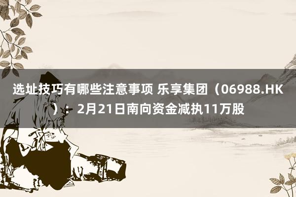 选址技巧有哪些注意事项 乐享集团（06988.HK）：2月21日南向资金减执11万股