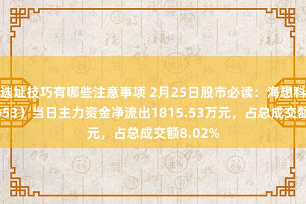 选址技巧有哪些注意事项 2月25日股市必读：海想科（002653）当日主力资金净流出1815.53万元，占总成交额8.02%