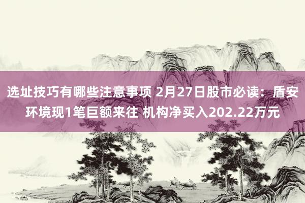 选址技巧有哪些注意事项 2月27日股市必读：盾安环境现1笔巨额来往 机构净买入202.22万元