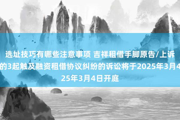 选址技巧有哪些注意事项 吉祥租借手脚原告/上诉东谈主的3起触及融资租借协议纠纷的诉讼将于2025年3月4日开庭