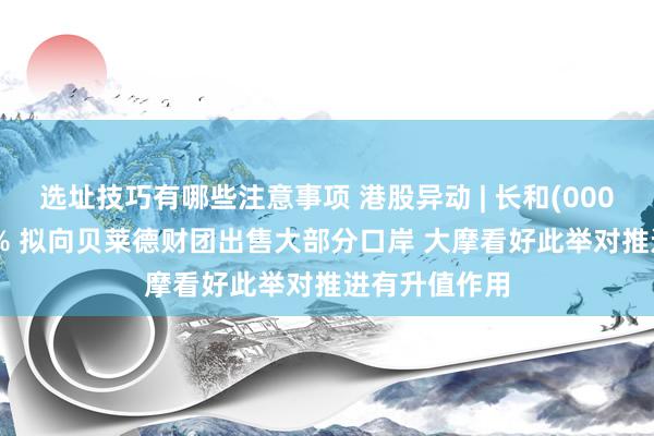 选址技巧有哪些注意事项 港股异动 | 长和(00001)再涨超6% 拟向贝莱德财团出售大部分口岸 大摩看好此举对推进有升值作用