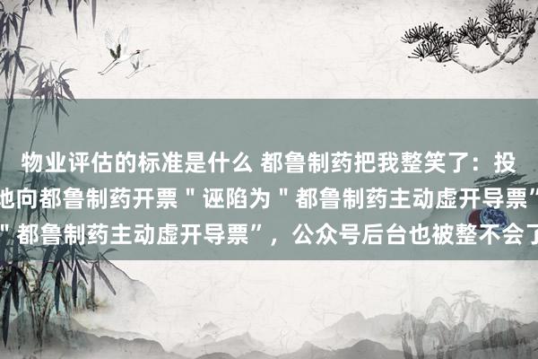 物业评估的标准是什么 都鲁制药把我整笑了：投诉说是将＂巢湖医统天地向都鲁制药开票＂诬陷为＂都鲁制药主动虚开导票”，公众号后台也被整不会了