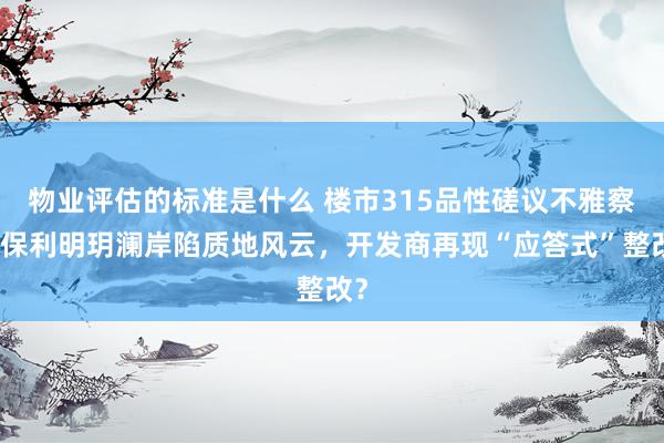 物业评估的标准是什么 楼市315品性磋议不雅察：保利明玥澜岸陷质地风云，开发商再现“应答式”整改？